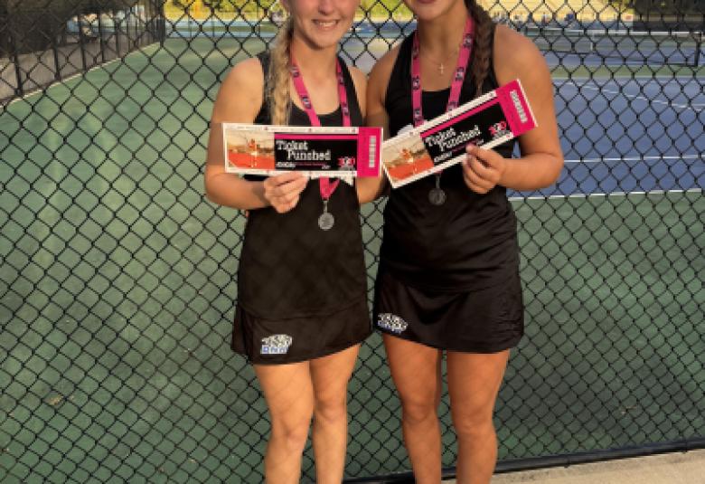  Lauren Muller and Payton Foster Qualify for State Individual Tournament Doubles in Tennis. (Photo Courtesy of Dike-New Hartford Tennis/Reegan Zinkula)