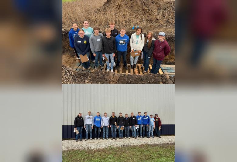 Gladbrook-Reinbeck FFA (top) and Dike-New Hartford FFA (bottom) in Mason City for the NC Regional Soil Judging Contest. (Images courtesy of G-R and DNH schools) 